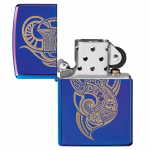 ZIPPO TATTOO DESIGN BLEU - briquet ouvert