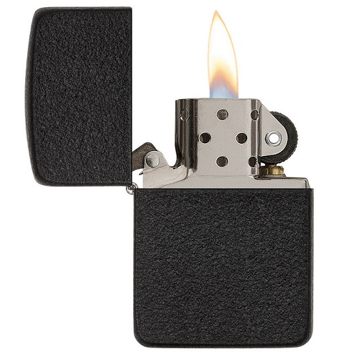 ZIPPO BLACK CRACKLE OUVERT ALLUME